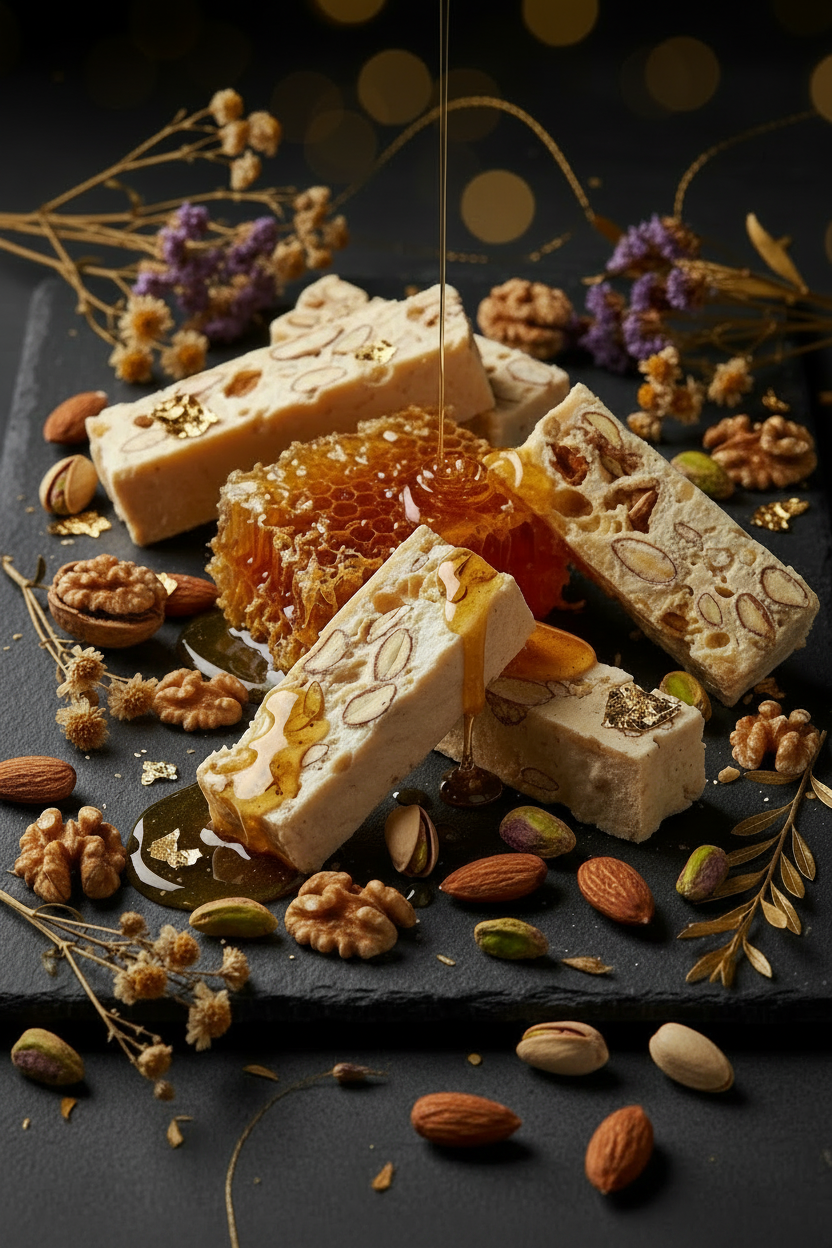 Torrone di Tonara with walnuts pistachios and almonds
