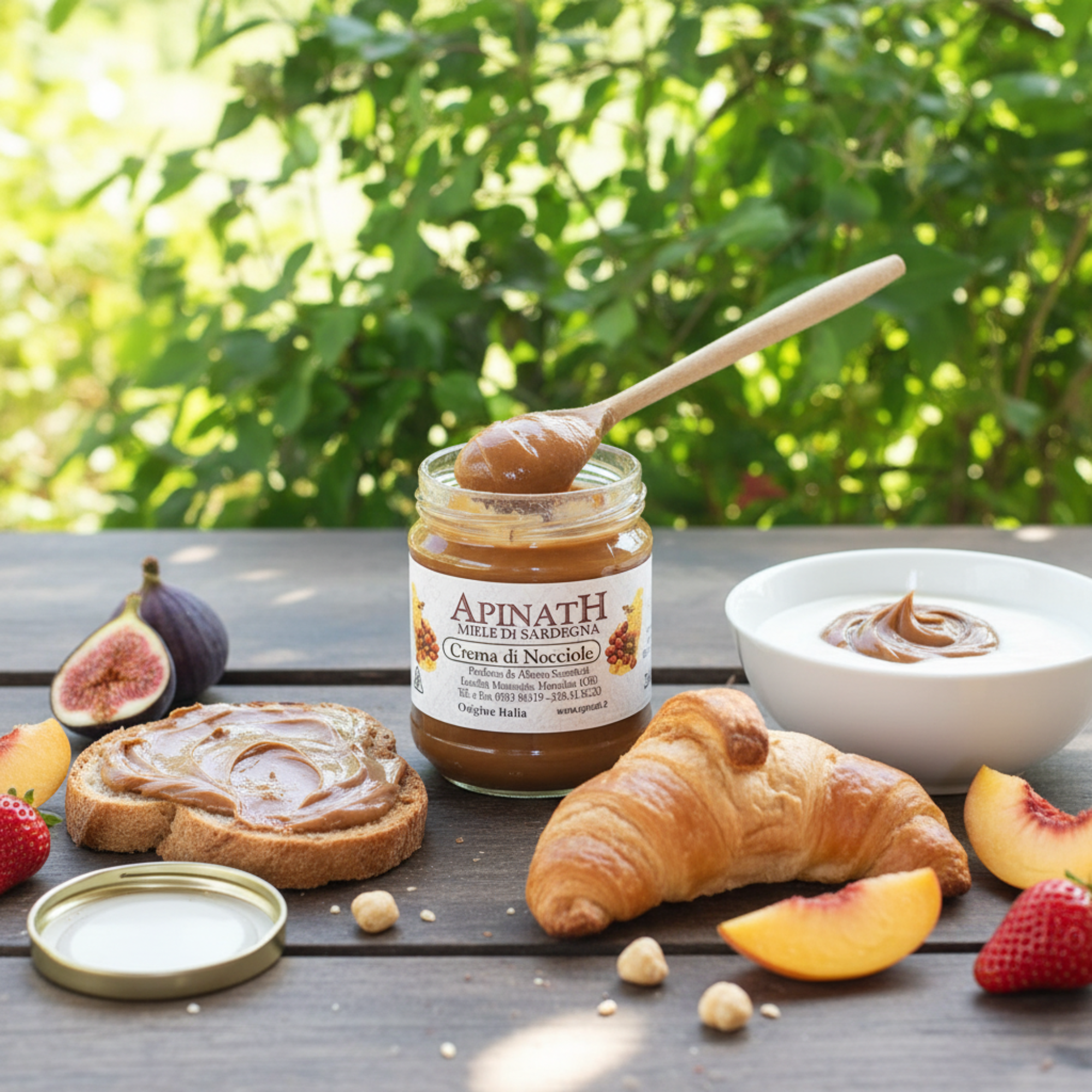Apinath Nocciomiele with croissant, toast, yogurt, and fruits