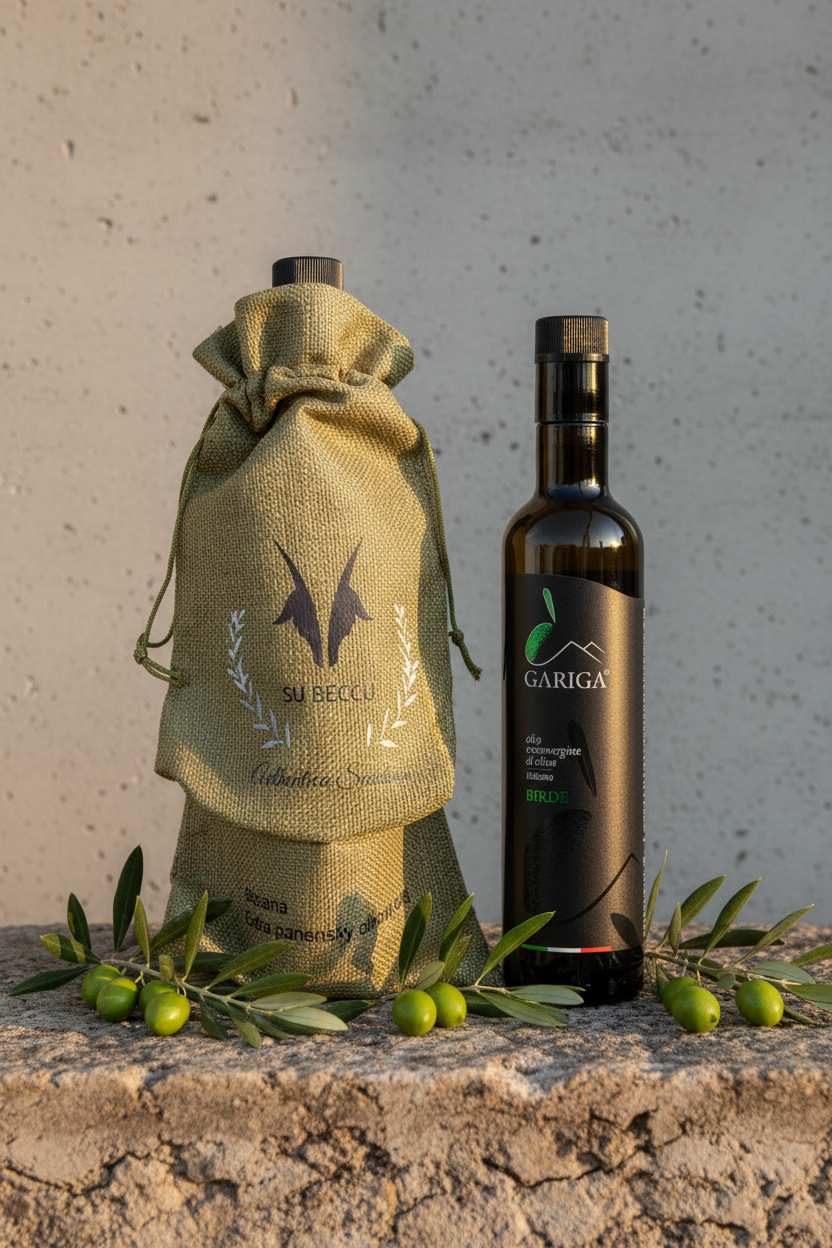 SU BECCU bag with Gariga olive oil bottle